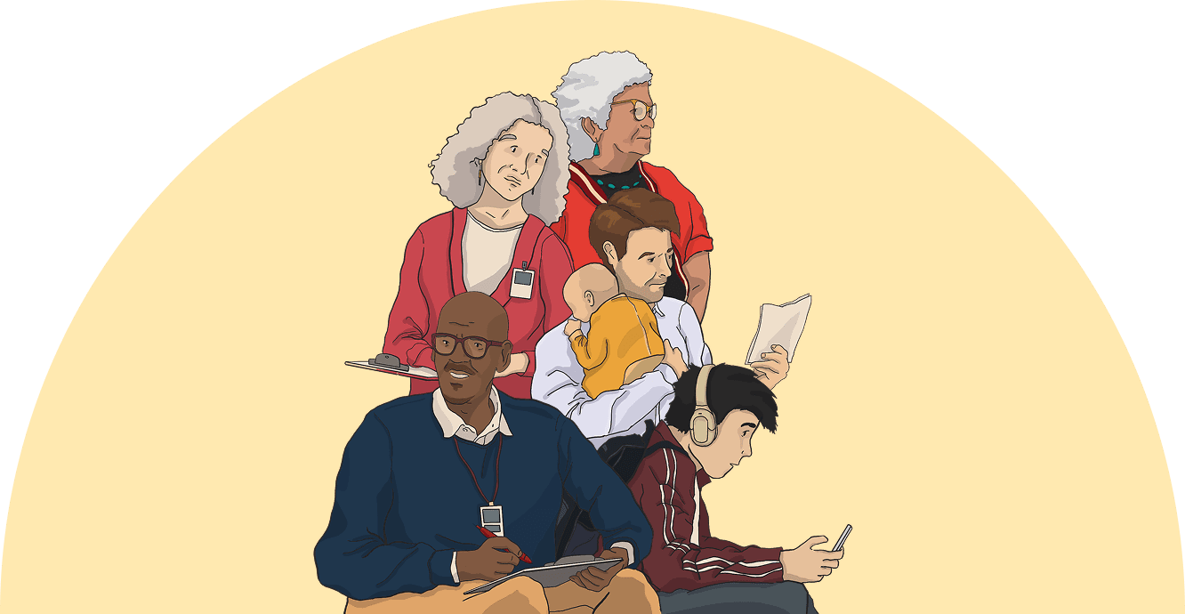 Five composite personas representing patients and providers facing mental health service barriers